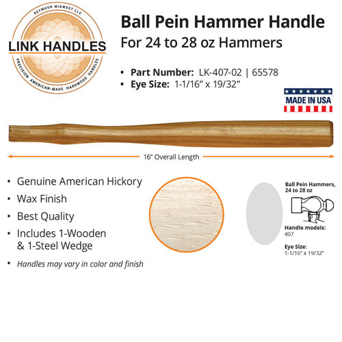 Link Griffe, Link Handles 16" Ball Pein Machinist Hammer Handle For 24 to 28 Oz Hammers