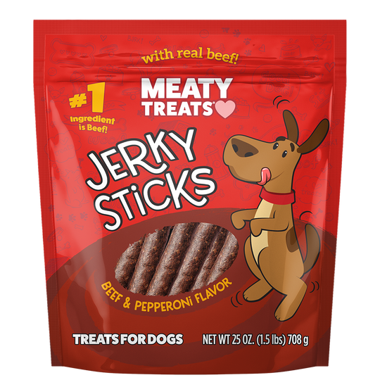 Triumph, Meaty Treats Rindfleisch & Peperoni-Geschmack Jerky-Sticks für Hunde Soft Dog Treats