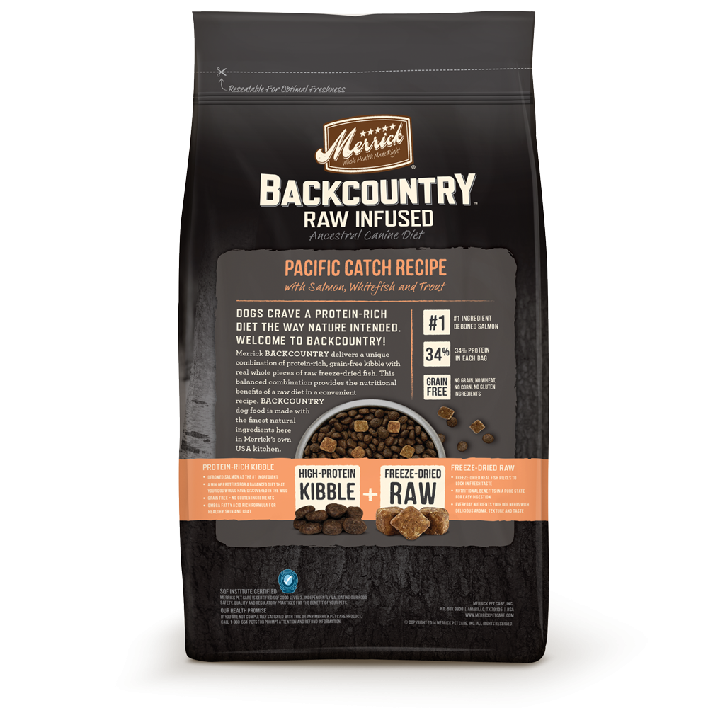 Merrick, Merrick Backcountry Raw Infused Grain Free Pacific Catch Recipe Trockenfutter für Hunde