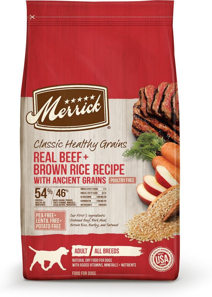 Merrick, Merrick Classic Beef & Brown Rice Recipe mit alten Körnern Trockenfutter für Hunde