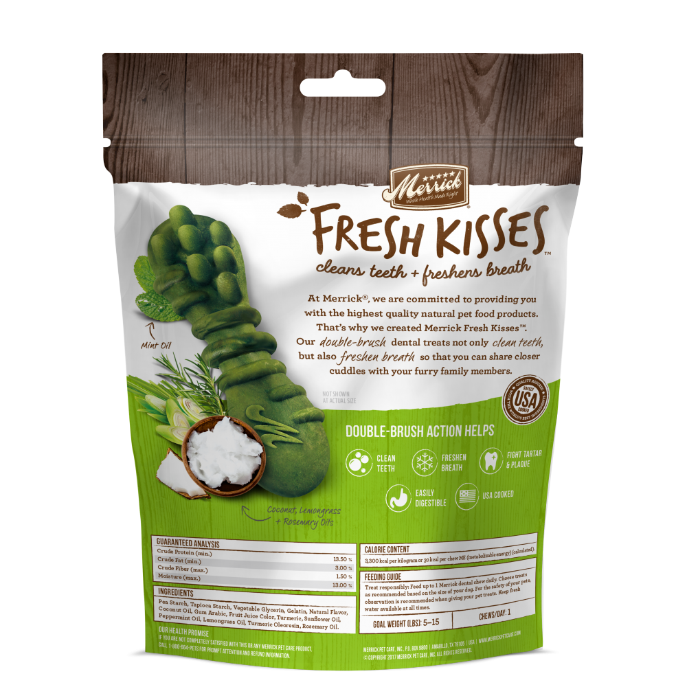 Merrick, Merrick Fresh Kisses getreidefreie Kokosnussöl und Botanicals Extra Small Dental Hundeleckerbissen