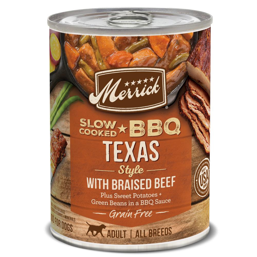 Merrick, Merrick Getreidefrei Langsam gekochtes BBQ Texas Style Rindfleisch Rezept Dosenfutter