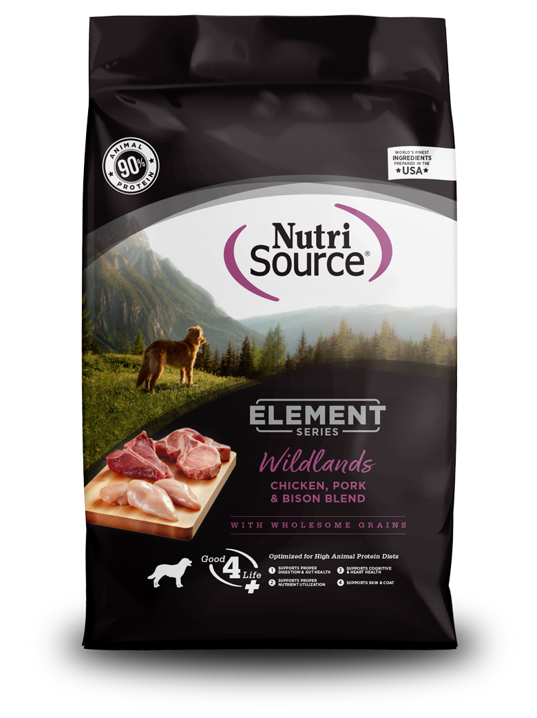 Nutrisource, NutriSource Element Series Wildlands Mischung aus Huhn, Schwein und Bison mit hohem tierischem Eiweißgehalt