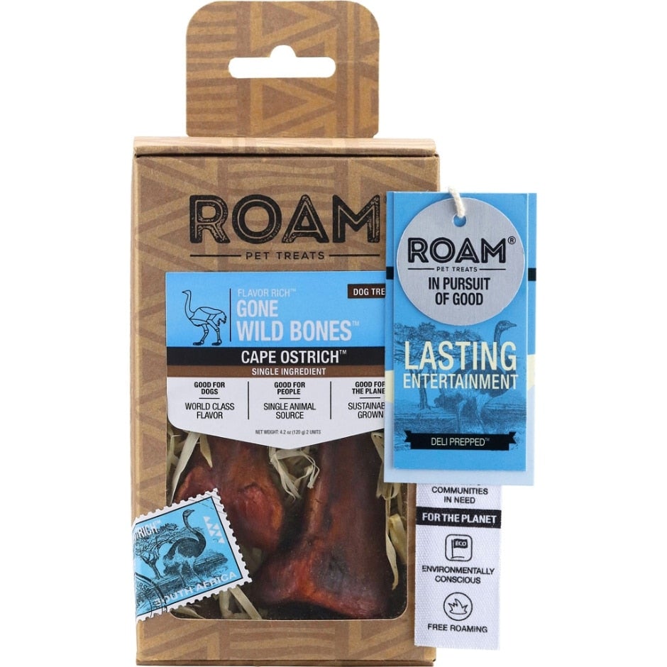 Roam Pet Treats, Roam Gone Wild Bones Cape Ostrich Hundeleckerli