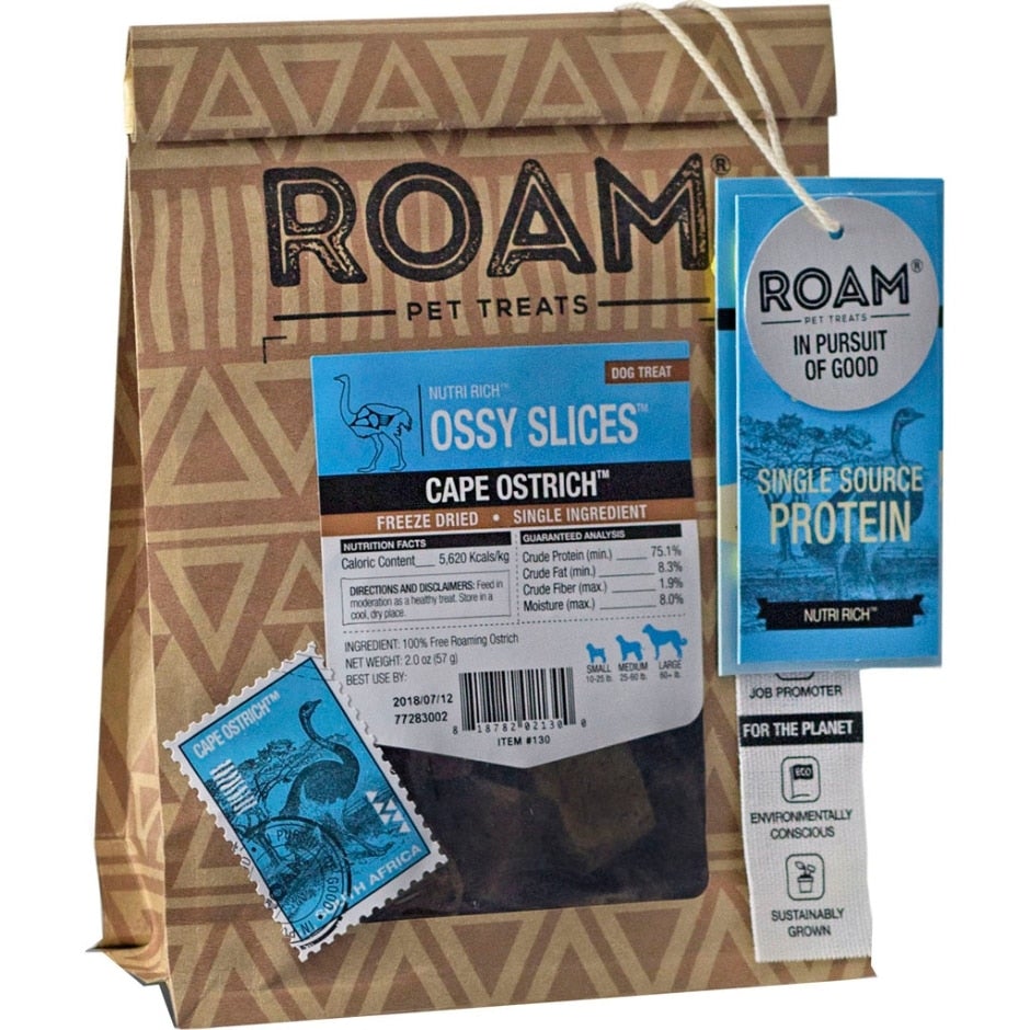 Roam Pet Treats, Roam Ossy Slices Cape Strauß Hundeleckerli